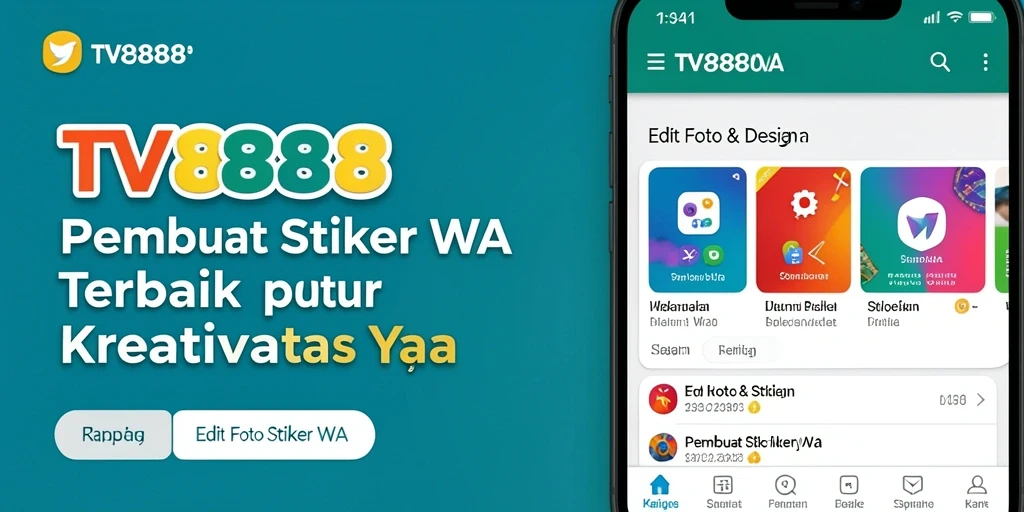Antarmuka aplikasi TV888 untuk membuat stiker WA yang menarik.
