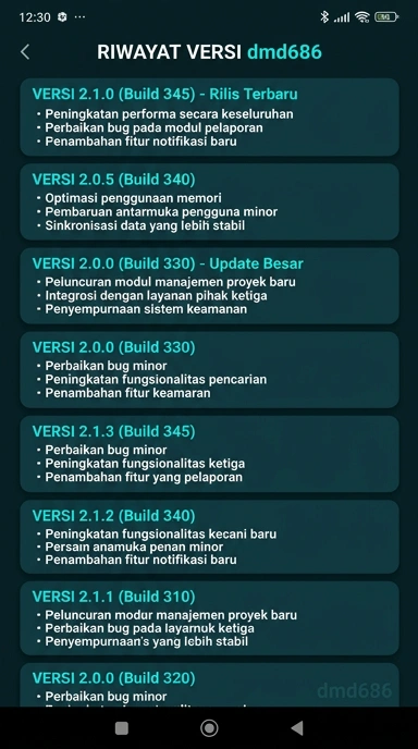 Tampilan riwayat versi dmd686